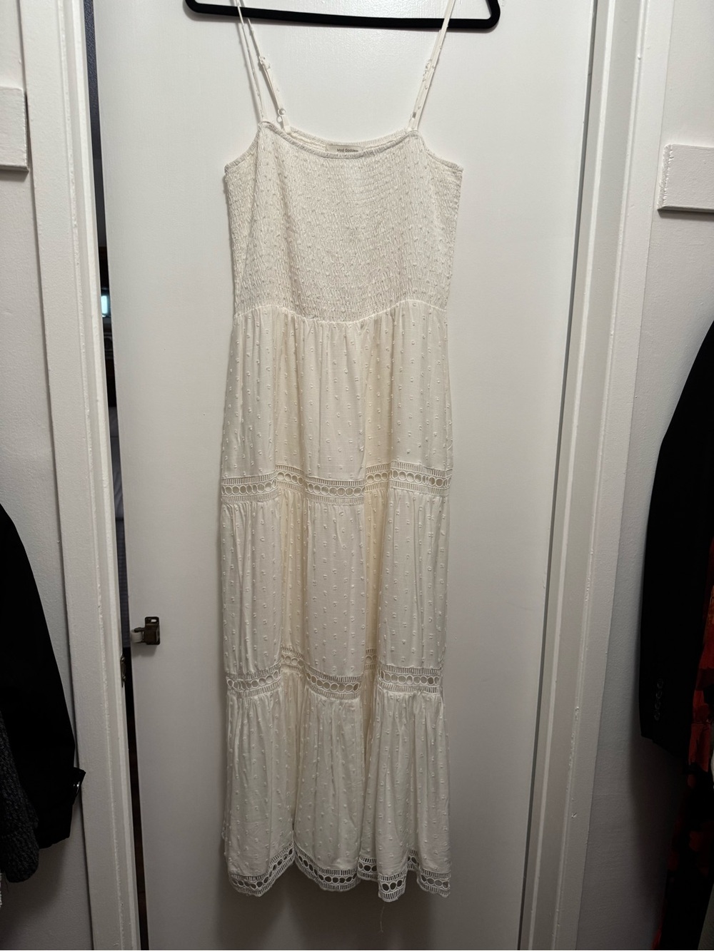 Goddess Cream Swiss Dot Maxi with Tiered Lace Accents